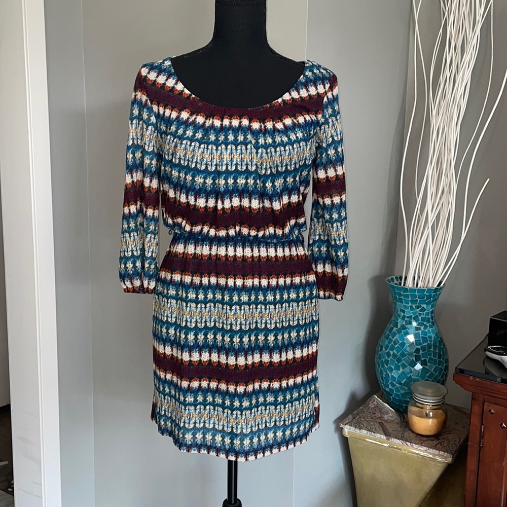 City Triangle Wine & Teal Knit Mini Dress - Picture 1 of 8